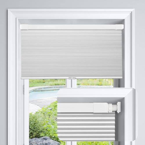 LazBlinds Cordless Cellular Shades, No Tools No Drill Blackout Honeycomb Shades Pleated Blinds for Windows, 24'' W x 48'' H, Silver White