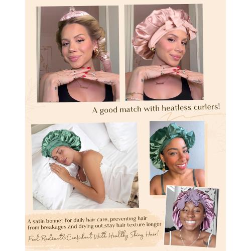 YANIBEST Adjustable Silk Bonnet for Sleeping Women Double Layer Satin Bonnet Reduce Friction Prevent Frizz Curly Hair