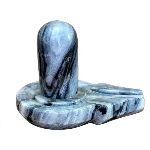 Black Marble Stone Shiva Lingam Shiv Ling Idol Murti Statue (4.25 Inches)