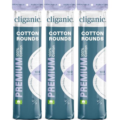 Cliganic Premium Cotton Rounds for Face (300 Count) - Makeup Remover Pads, Hypoallergenic, Lint-Free | 100% Pure Cotton