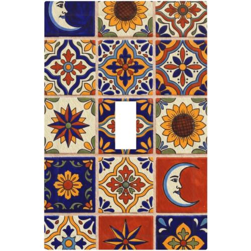 Decorative Light Switch Cover Plate Colorful Mexican Talavera Tile 1 Gang Single Toggle Wall Plates for Electrical Outlets Outlet Covers Switch Plate Covers Faceplate for Kitchen Home Decor
