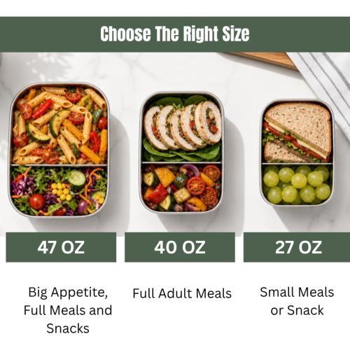 Modaniam Flexibento Leak Proof 40 OZ Stainless Steel Lunch Box, Silicone Lids, Sage Set of 3