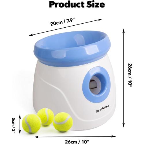 Pet Prime Automatic Dog Ball Thrower Launcher for Small and Medium Dogs, Interative Dog Fetch Machine with 3 Tennis Balls (2'') for Indoor/Outdoor Throwing Game Launch Distance 10-30ft