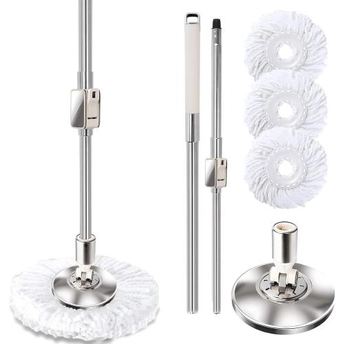 Replaceable Handle for Rotating mop, 360° Rotation Adjustment,Wet Dusting Mop, Includes 3 Microfiber Mop Replacement Heads, Suitable for Floors, Walls, Outdoor Areas, and Various Home Scenarios