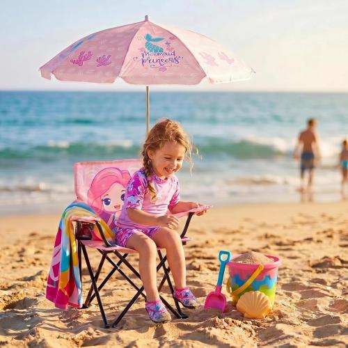 Redbaker Mermaid Kids Beach Chair with Umbrella Pink Toddler Chair