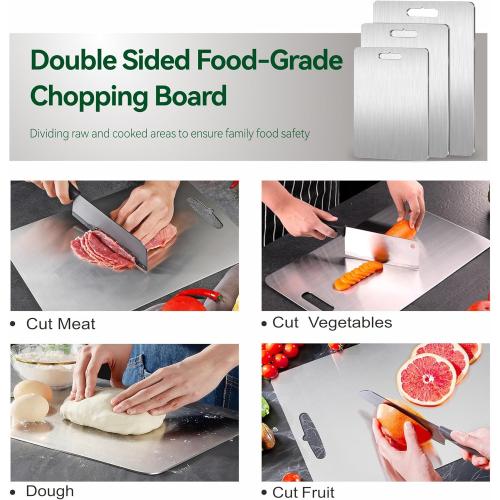 Titanium Cutting Board Set of 3,100% Pure Titanium Cutting Boards for Kitchen, Double Sided Food-Grade Chopping Board for Cutting Meat Vegetable Fruit, Dishwasher Safe