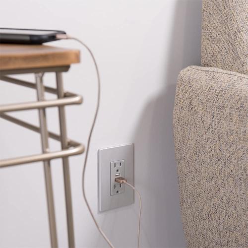 3.6A USB Type A Charger with TR Duplex Receptacle 15A/125V, Silver Granite