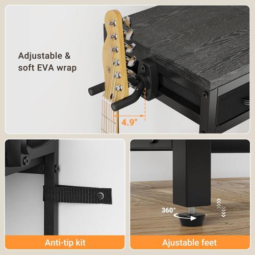ELYKEN Guitar Stand, Guitar Rack with Storage Drawers for Multiple Guitars