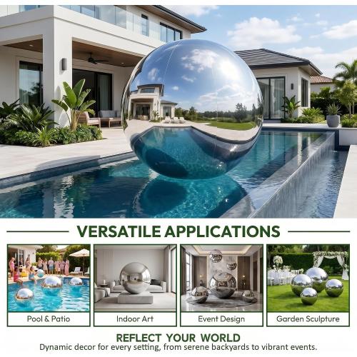 6PCS Inflatable Mirror Ball PVC Airtight Big Shiny Balls Inflatable Large Hanging&Standing Disco Ball Silver & Gold & Iridescent Giant Mirror Ball for Party & Wedding & Event Decoration