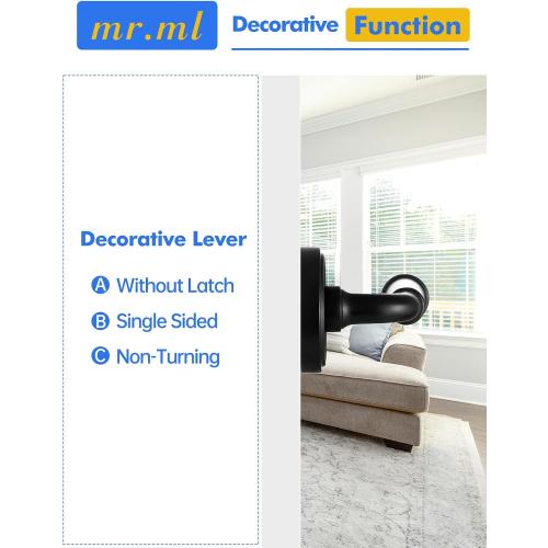 Door Handle Black Double Dummy Door Lever, 1 Pack