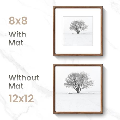 Dreamland 12x12 Picture Frame, USA-Sourced Walnut Wood Photo Frames with HD Tempered Glass, 12 x 12 Wooden Frame Matted to 8 x 8, 12x12 Frames Handcrafted Rounded Corner for Tabletop or Wall Display