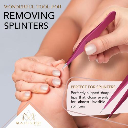 Majestic Bombay Fine Point   Slant Tweezers for Women and Men – Splinter Ticks, Facial, Brow and Ingrown Hair Removal–Sharp, Needle Nose, Surgical Tweezers Precision best tweezers for chin hair