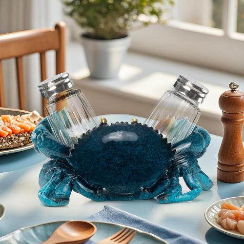 VVGIFTS Blue Crab Salt and Pepper Shaker Holder Beach Coastal Kitchen Decor