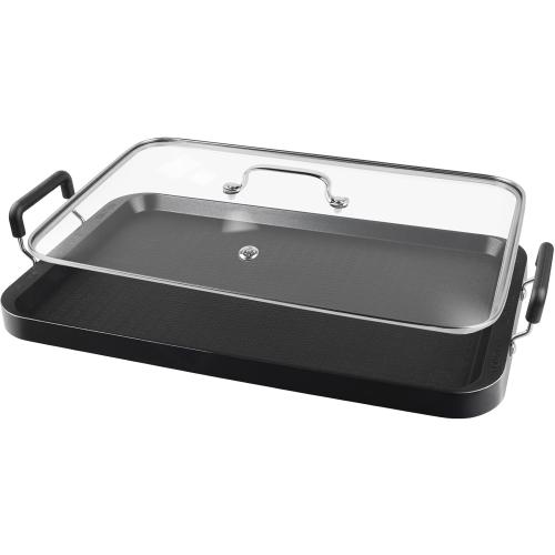 Vayepro 2-Burner Griddle Pan with Glass Lid - Nonstick Stovetop Griddle for Gas, Glass Stove Top - Aluminum Camping Grill Pan for Pancakes, Eggs, Breakfast