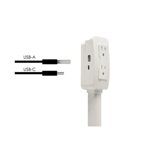 EZ Outlet Electrical Outlet Extender: Access Hard-to-Reach Outlets! For Use Behind Couches, Nightstands, Desks, etc. USB-A, USB-C, two AC outlets. Extends 22-34. Safety Certified!