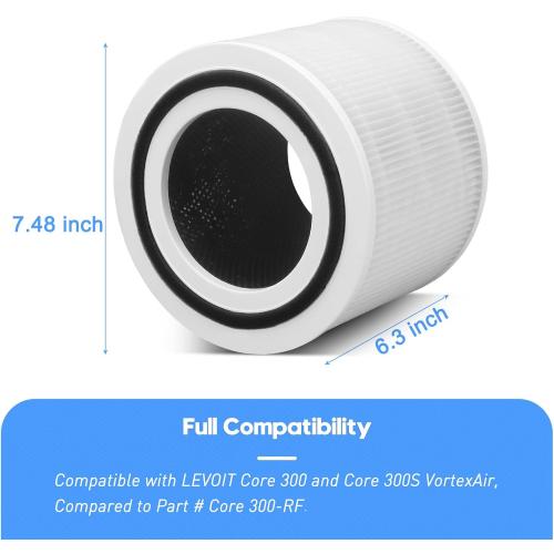 Core 300 Replacement Filter for LEVOIT Core 300, Core 300-P, Core 300S Vortex Air Air Purifier, 3-in-1 H13 Grade True HEPA Filter Replacement 2 Pack, Compare Part No. Core 300-RF (White)