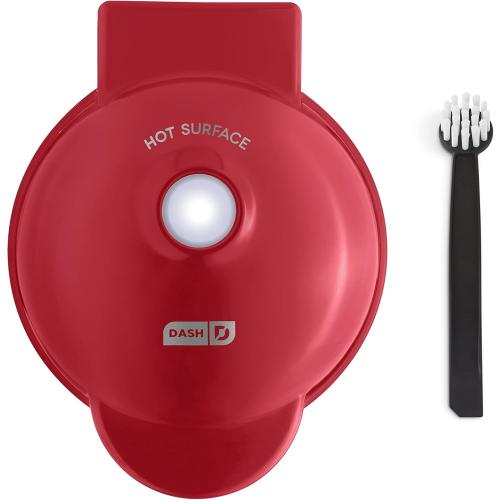 Dash Deluxe Mini Waffle Maker- Compact, Easy-to-Clean Breakfast Appliance - Convenient Cord Wrap - Cleaning Brush Included - 4-Inch - Apple Red‼️light dirt‼️
