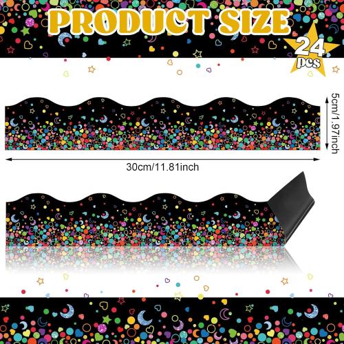 Capoda 24 Pcs Confetti Magnetic Borders for Bulletin Board Classroom Black Boarder Trim Whiteboard Blackboard Decorations Scalloped Strips Decor Chalkboard Office Home Elementary Kindergarten