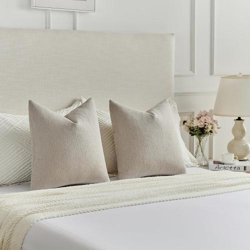 FUTEI Pack of 2 Faux Linen Throw Pillow Covers 24x24 Inch,Oatmeal