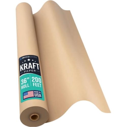 Bryco Goods 36 Inch x 200 Feet - Large Brown Kraft Paper Roll - Made in USA - Ideal for Gift Wrapping, Packing, Shipping, Wall Art, Crafts, Bulletin Boards, Floor Cover or Table Runner
