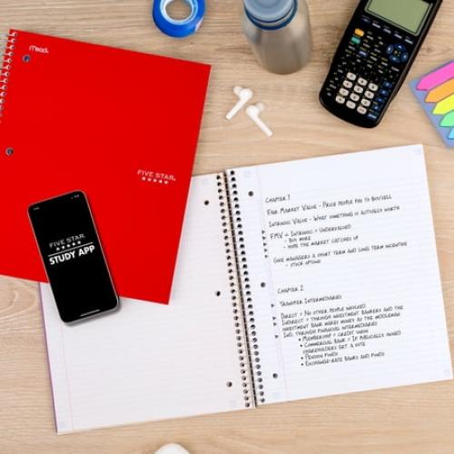 Five Star Spiral Notebook   Study App, 5 Subject, College Ruled, 8.5 x 11, BLACK