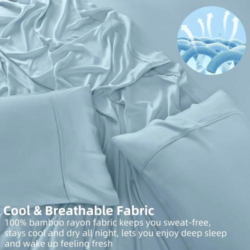 GOKOTTA Queen Bamboo Rayon Sheets Set, Silky Soft Cooling Sheets Stay Put