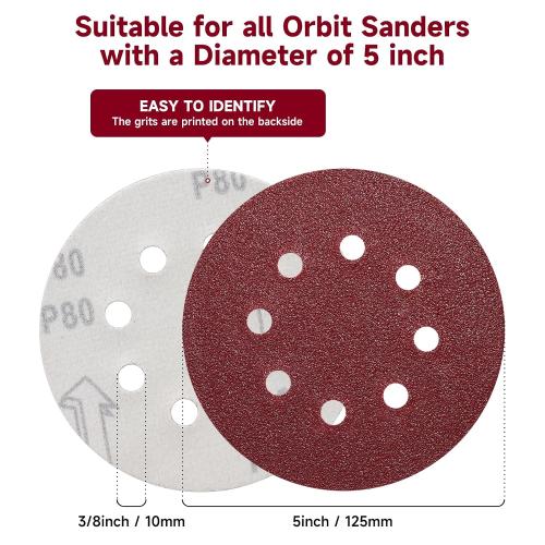165 PCS 5 Inch Sanding Discs Random Orbital Sander Sandpaper