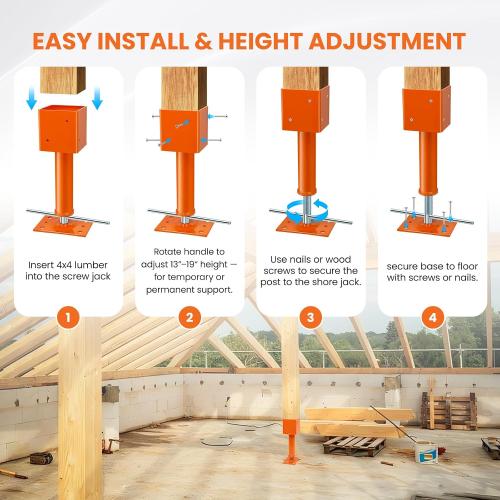 Screw Jack Post 2 Pack, 4x4 Adjustable House Jacks for Leveling, 13-19 Height Range, 24700 lbs Max Load Capacity, Heavy-Duty Steel Post for Crawlspace, Basement, and Foundation Repair