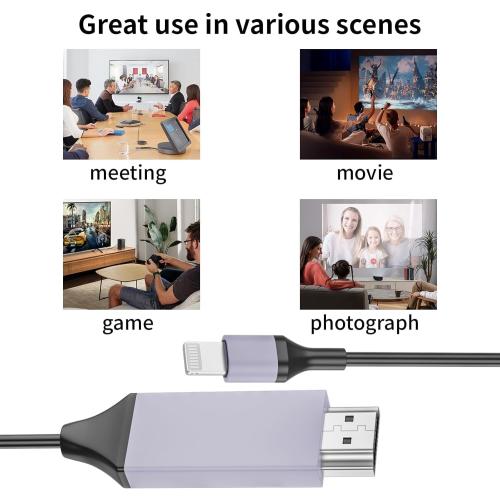 [Apple MFi Certified] Lightning to HDMI Cable Adapter for iPhone,1080P Lightning to HDMI Digital AV Adapter HDTV Cord Compatible with iPhone 14 13 12 11 Pro Max XS XR X 8 to TV Projector Monitor