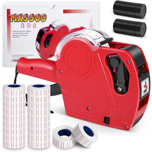 Price Gun,Handheld Price Tag Gun Red Pricing Gun with Extra 10,000 Pad Labels and 2 Pack of Inks Price Guns Tool Set for Retail, Price Stamp for Groceries Price Labeling
