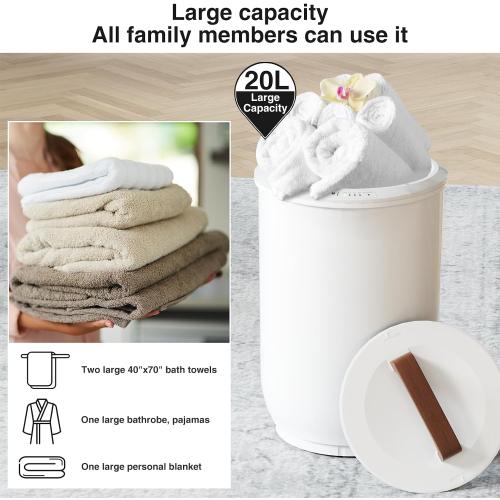 SAMEAT Heated Towel Warmers for Bathroom - Large Towel Warmer Bucket, Wood Handle, Auto Shut Off, Fits Up to Two 40X70 Oversized Towels, White