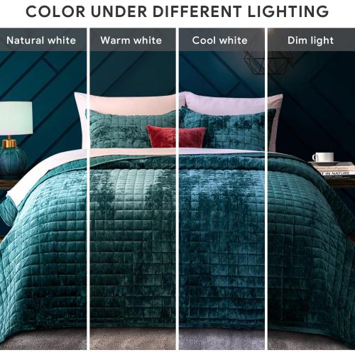 RECYCO Channel Box Stitch Velvet Quilt Set, Full Queen Size, Teal