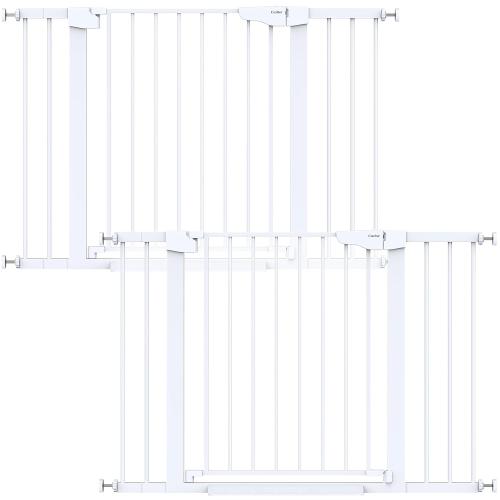 Cumbor 2 Pack 29.7-46 Baby Gate for Stairs, Mom's Choice Awards Winner-Auto Close Dog Gate for doorways, Easy Install Pressure Mounted Pet Gates indoor, Easy Walk Thru Wide Safety Gate for Dog, White