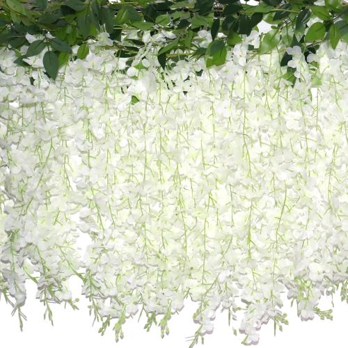 ZINHO 60 Branches Wisteria Hanging Flowers, Artificial White Wisteria Flowers Garland for Wedding Arch Ceremony Party Garden Home Backdrop Decor