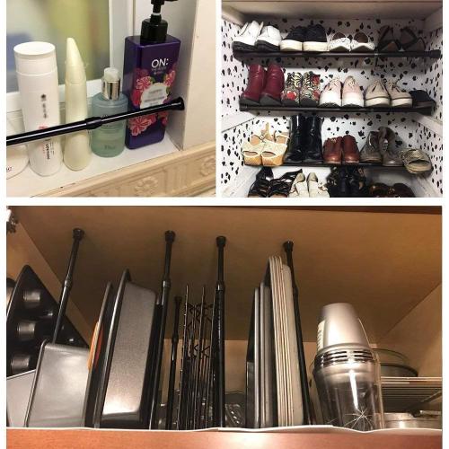Tension Rods, 21.6-35.4 Inch Adjustable Spring Steel Cupboard Bars 4 Pack Tension Curtain Rod Shower Rod Extendable Width (Black)