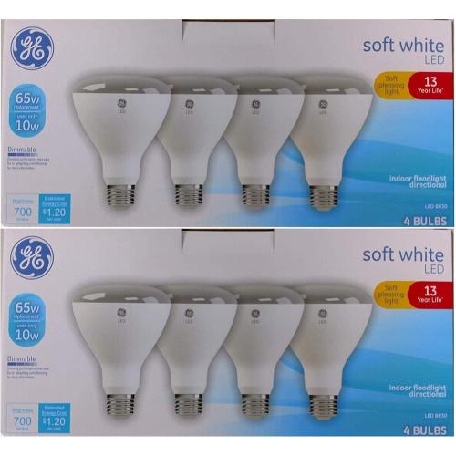 GE LED BR30 Indoor Floodlight Bulb (8 Pack) - Energy Star Certified, Soft White, 10W