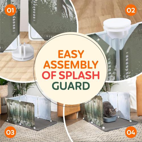 Size XL Willow & Duke Extra Large Cat Litter Box Enclosure Shield with Forest Design & Litter Mat - High-Sided Litter Box Splash Guard, Pee Shield, Easy to Clean Scatter Guard for Mess-Free Home