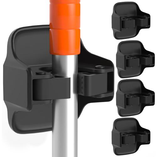 reliahom 5 Pack Broom Holder Wall Mount Mop Grippers No Drilling Self Adhesive Anti-Slip Mop Handle Hanger Dustpan and Broom Organizer Garage Storage Racks-Black