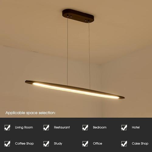 51 Wood Linear Pendant Light Wood Dining Room Light Fixture Modern Pool Table Lights Kitchen Island Lights for Dining Room Bar Kitchen Island Walnut Color