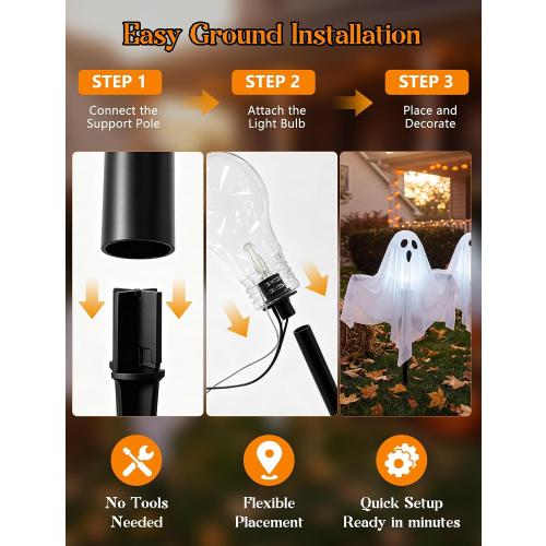 11.5FT Halloween Ghost Pathway Lights Outdoor, 4 Pack LED Lawn Stake Lights