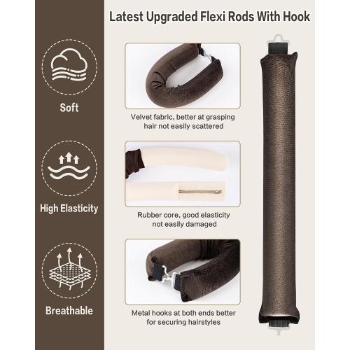 Seritant Heatless Curls Overnight with Satin Head Scarf, Velvet Hair Rollers for Blowout Look, No Heat Curling Rod for Long Thick Hair, Soft Sleep In Flexi Rods