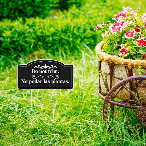 Soaoo 4 Pcs Do Not Trim Yard Signs with Stakes for Garden, Black, Elegant
