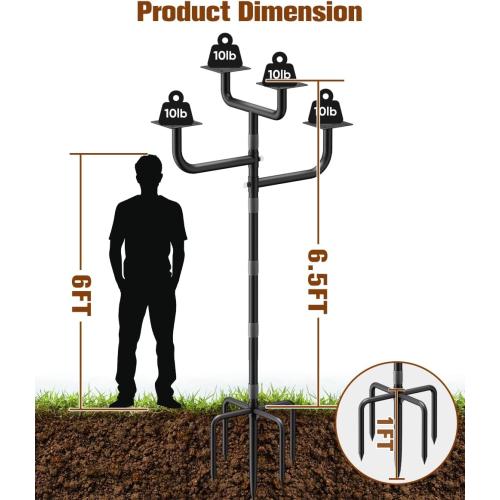 4 Holders Upgrade Bird House Pole with 90inch for Outdoor Bird Feeder Bath, Heavy Duty Adjustable Birdhouse Stand with 4 Plates & 5 Prong Base for Garden, Yard(NO Birdhouse & Birdbath)