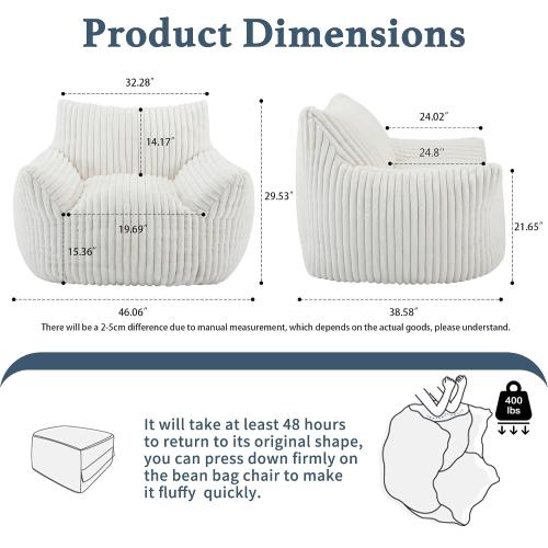 Giant Plush Bean Bag Chair for Adults with Armrests - Oversized Comfy Beige Beanbag Lounge Lazy Floor Sofa Accent Chair for Living Room, Bedroom & Dorm, Cozy Fluffy Single Cloud Mini Couch