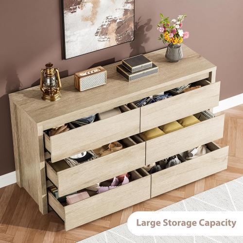 Garvee 6 Drawer Dresser for Bedroom, Wood Chest of Drawers Handle Free, Large Modern Dresser Storage Cabinet for Living Room, Hallway Entryway