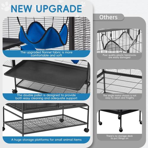 HABUTWAY 40''H Large Metal Rolling Ferrets Cage, 2-Tiers Small Animal Cages, Cage for Rats/Chinchillas, 0.5'' Bar Spacing for Ferret,Small Animal Cage w/Removable Ramp & Platform