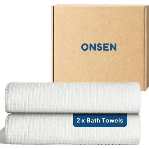 ONSEN Sculpted Terry Bath Towels - White, 2X Bath Towel
