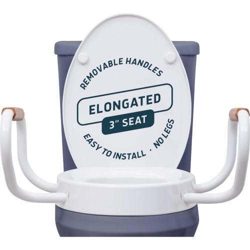 Lunderg Solva Raised Toilet Seat with Handles - Elongated - Easy to Install Toilet Seat Risers for Seniors - Adds 3 Inches & Works Like the one You Always Use - Elegant design - No Hospital Vibe