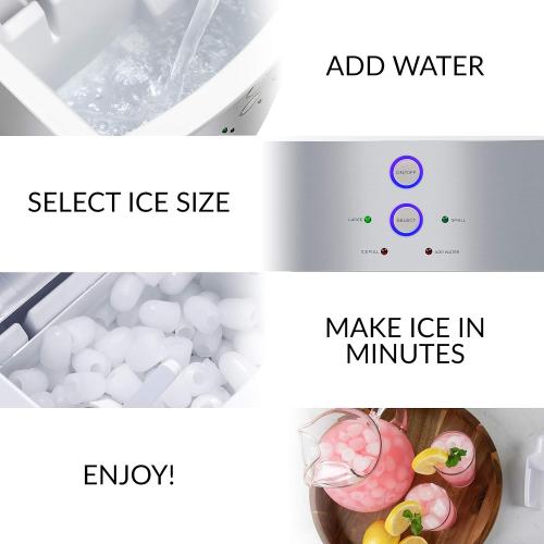 Igloo Electric Countertop Ice Maker Machine - Automatic and Portable - 33 Pounds in 24 Hours - Icecube Maker - Plastic Scoop and Basket - Ideal for Iced Coffee and Cocktails - Stainless Steel
