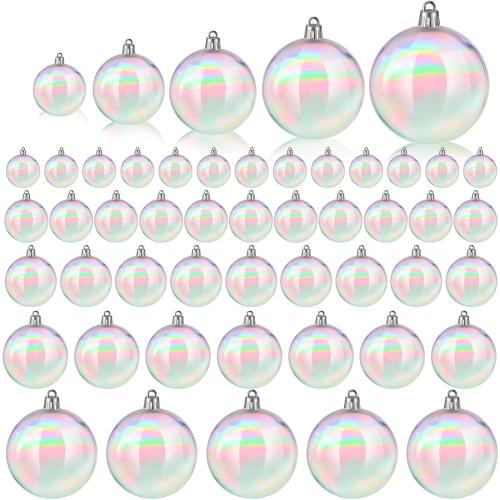 Shappy 50 Pcs Christmas Iridescent Ornaments Halloween, Transparent DIY Shatterproof Hanging Rainbow Ball Christmas Ornament 5 Different Sizes for Party, Wedding, Home Decor (Clear)
